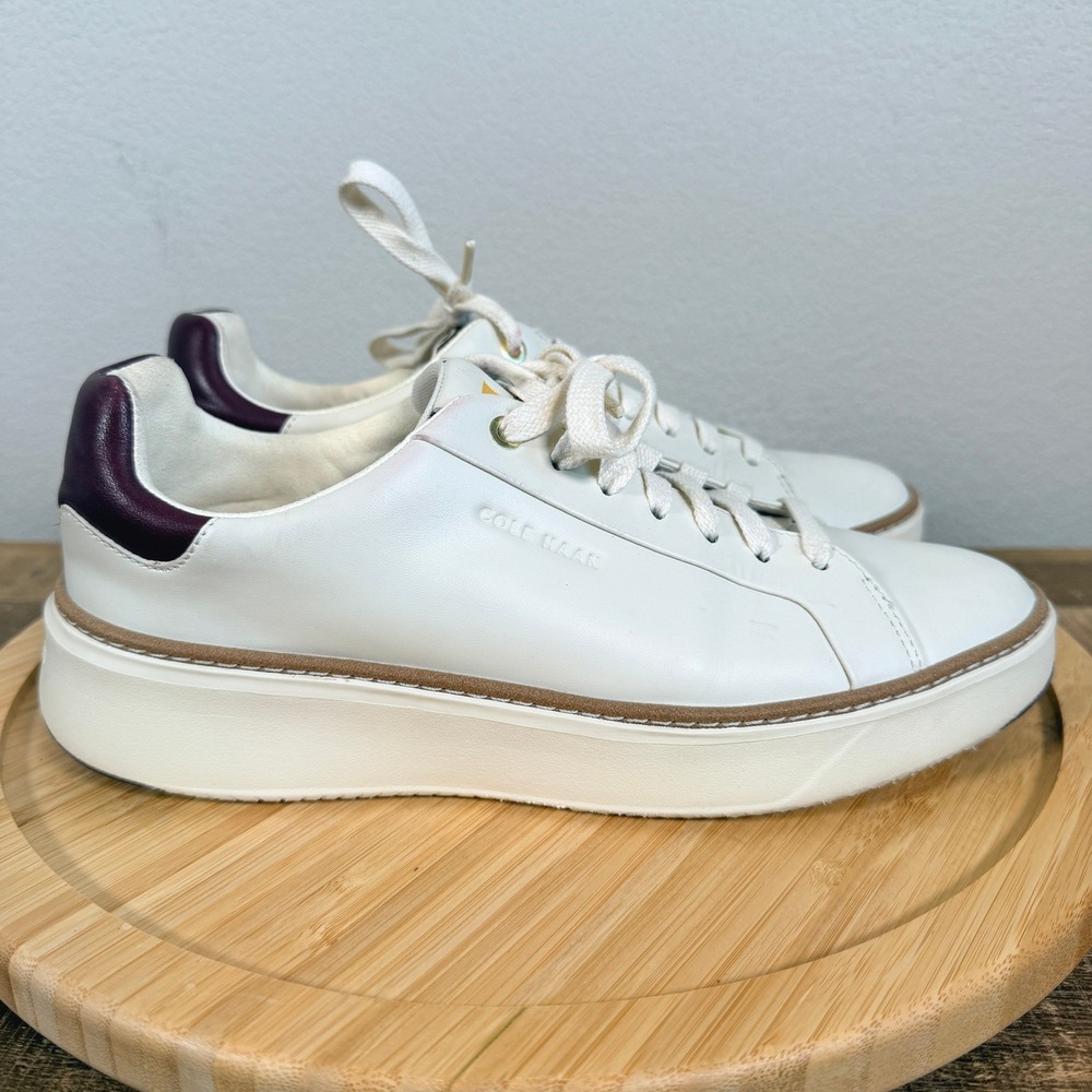 Cole Haan GrandPro Topspin Sneakers Platform Womens 8.5B White Burgundy Leather